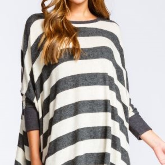 Cherish Sweaters - Last 1 - Brushed Striped Poncho Style Top